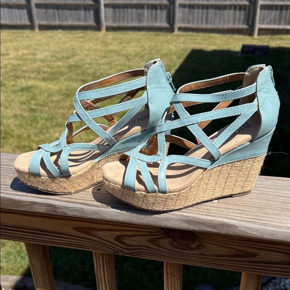 BKE Blue Wedge Sandals with Ankle Strap
